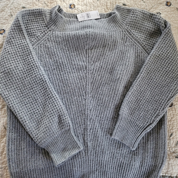 NWT Loft Chunky Knit Polyester Blend  Sweater Light Gray Size Large - Picture 9 of 9